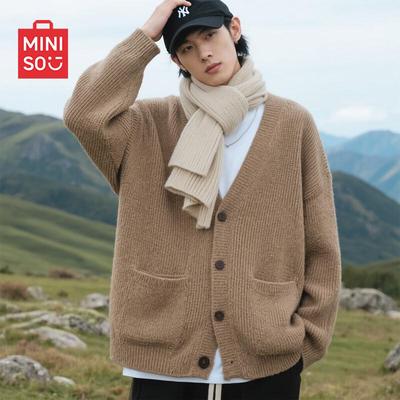 MINISO Men's Relaxed Fit V-Neck Knit Cardigan