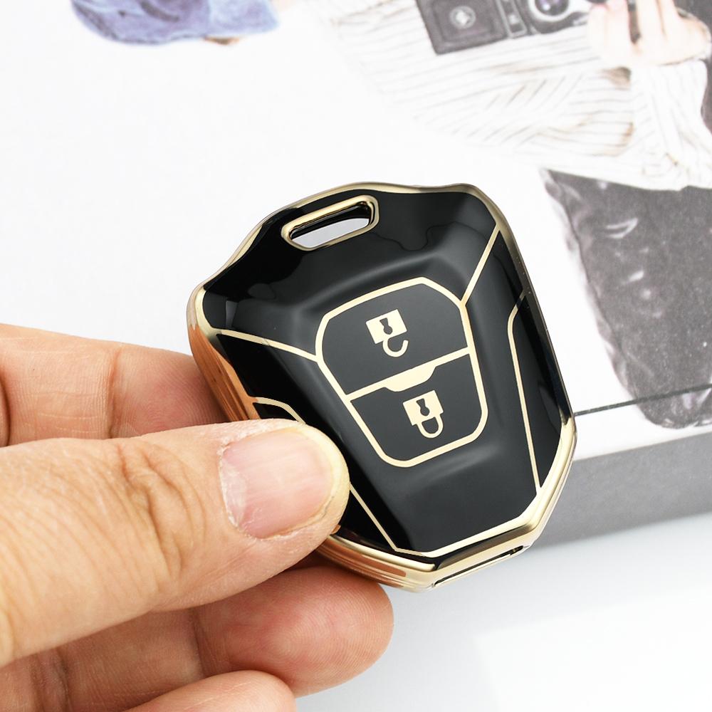 Gold Edge TPU 2 Buttons Keyless Cap Shell Fob Holder Bag For Isuzu D Max Mu-x V-Cross Truck Car Key Case Cover Accessories