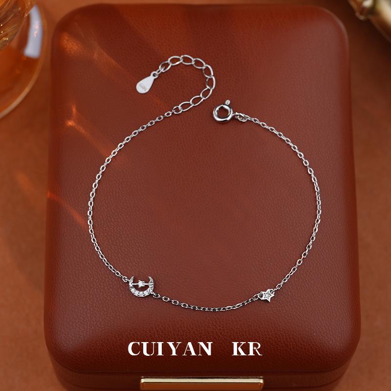 Cui Yan S925 Sterling Silver Korean Star & Moon Bracelet for Women - Elegant Daily Jewelry