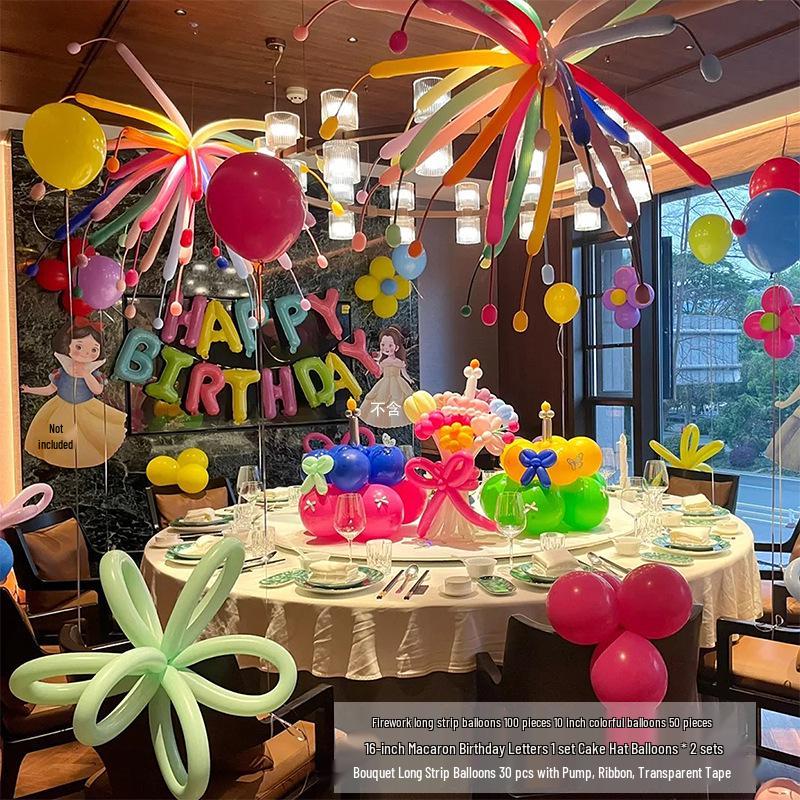 Colorful Dopamine Birthday Balloons and Backdrop for Kids' Party