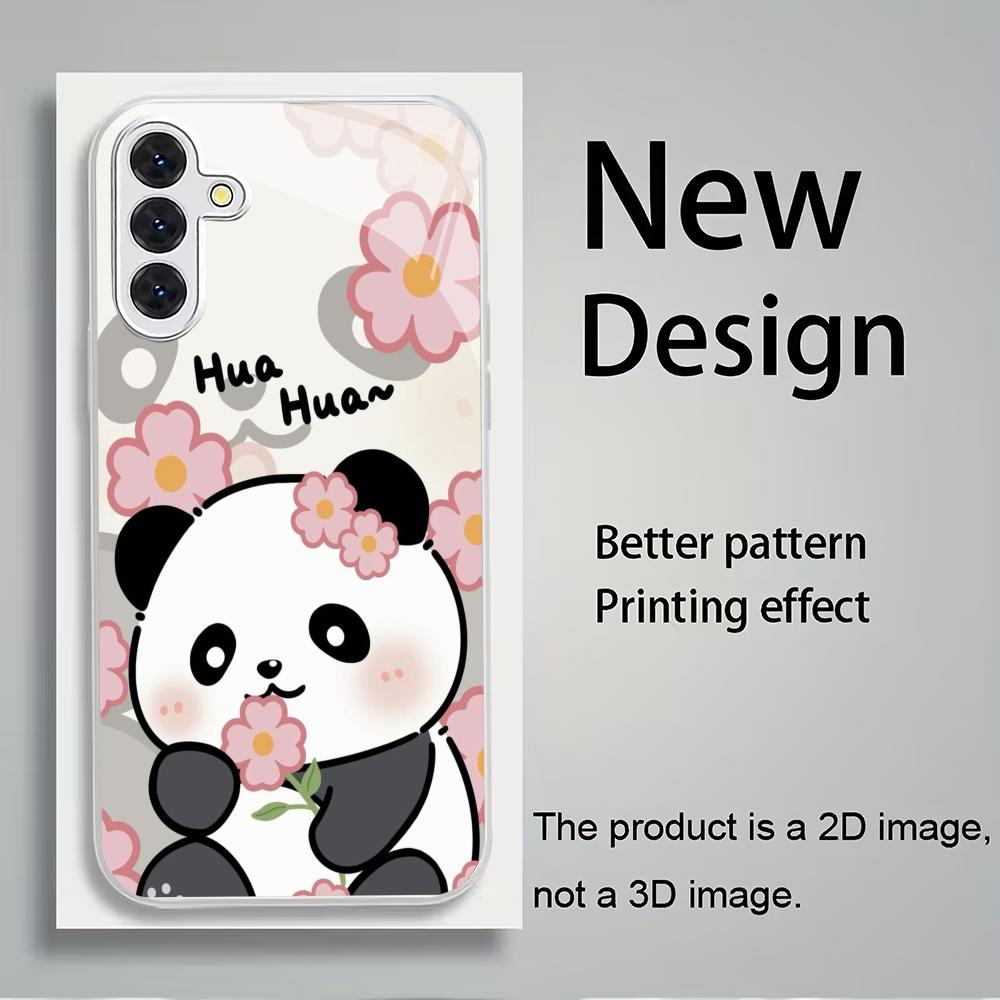 Cute Panda Silver Plated Glass Phone Case Suitable for Samsung Galaxy S26 S25 S24 S22 S21 S20 FE/Ultra/Plus Anti Drop Back Cover