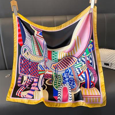 Luxus-Design Pferdeprint Seiden-Quadrat-Schal für Damen Weiches Satin-Halstuch Schals Tasche Band Damen Seiden-Kopftuch