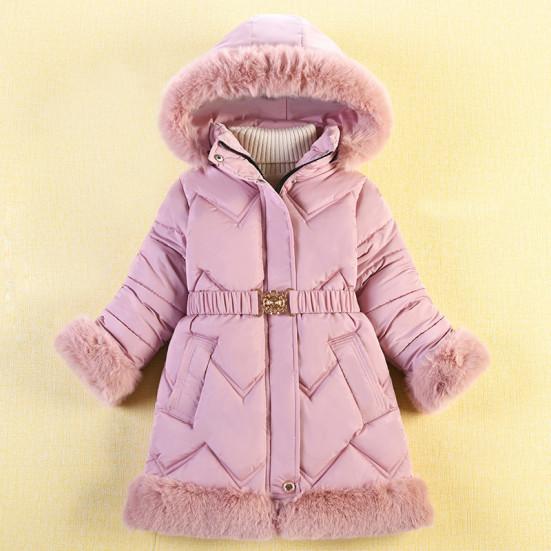 

Girls cotton jacket, fashionable mid length hooded jacket with plush insulation, children s cotton jacket 150 cm розовый