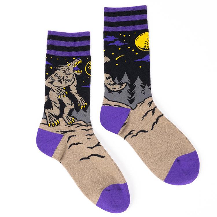 Gothic Dark Retro Jacquard Skateboard Mid-Tube Cotton Socks - Spring/Summer Trendy Unisex Style