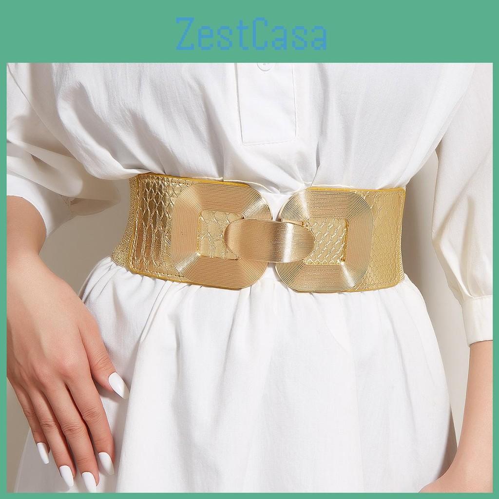 Metal Women Gold Waist Belt Snap Fastener Asymmetric Design Outerwear Dresses