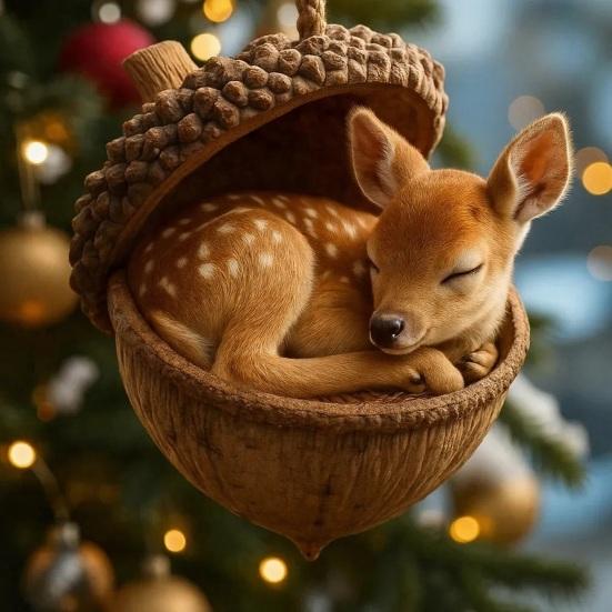Forest Acorn Animal Ornaments 2D Acrylic Hanging Charm Cute Squirrel Deer Fox Decor for Car Mirror Home And Christmas Tree