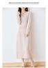 Women's 100% Pure Wool Mid-Length V-Neck Sweater Dress - Long Sleeve, Below Knee, Autumn/Winter Style