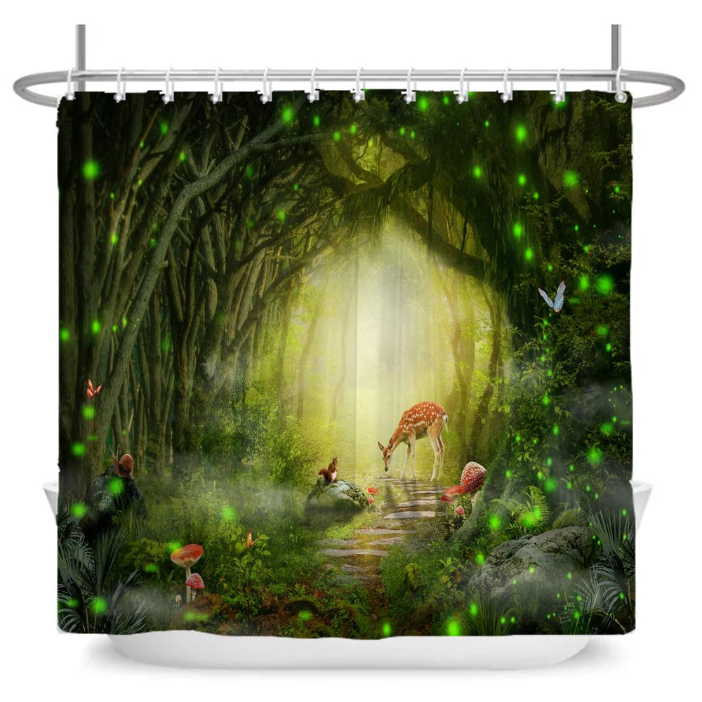 Fairy Tale Forest Waterproof Shower Curtain for Bathroom Cartoon Baby Decoration Bath Curtain Polyester Fabric with hooks
