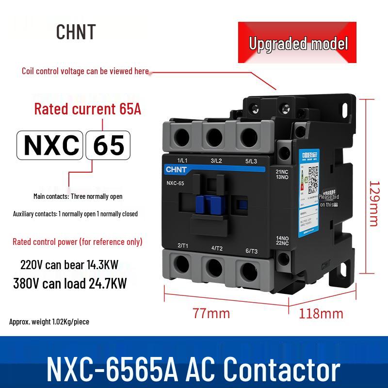 Zhengtai NXC AC Contactor 09-32A, Three-Phase 380V/Normally Open, Single-Phase 220V/Normally Closed, CJX2