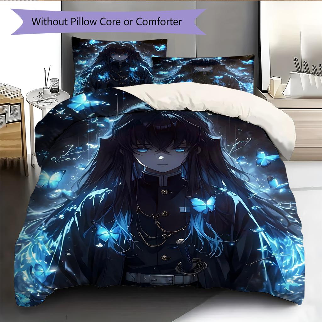 Set Copripiumino Trapuntato con Motivo Anime Federe Decorazione Casa Regalo di Compleanno (1 * copripiumino + 2 * federa, senza nucleo)