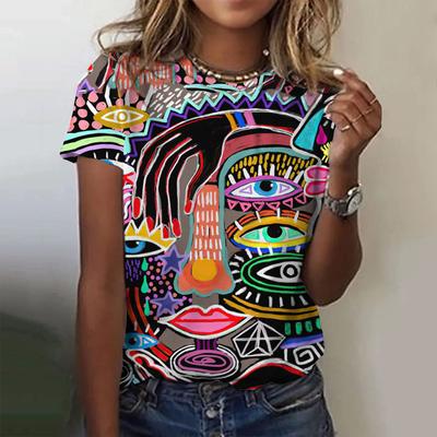 Sommer Damen 3D Druck T-Shirt personalisierte Graffiti Druck Kurzarm große lose Top