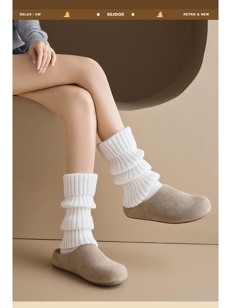 Augustenbao Women's 2025 Autumn Thick-Soled Cotton Slippers: Slip-On Plush Lined Outdoor Mules