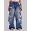 Jaded London Vintage Amerikanischer Print Gewaschene Jeans mit weitem Bein Hohe Taille Lockere Passform Damen