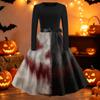 Women's Vintage Round Neck Dress with Halloween Print for Casual Fall Outings