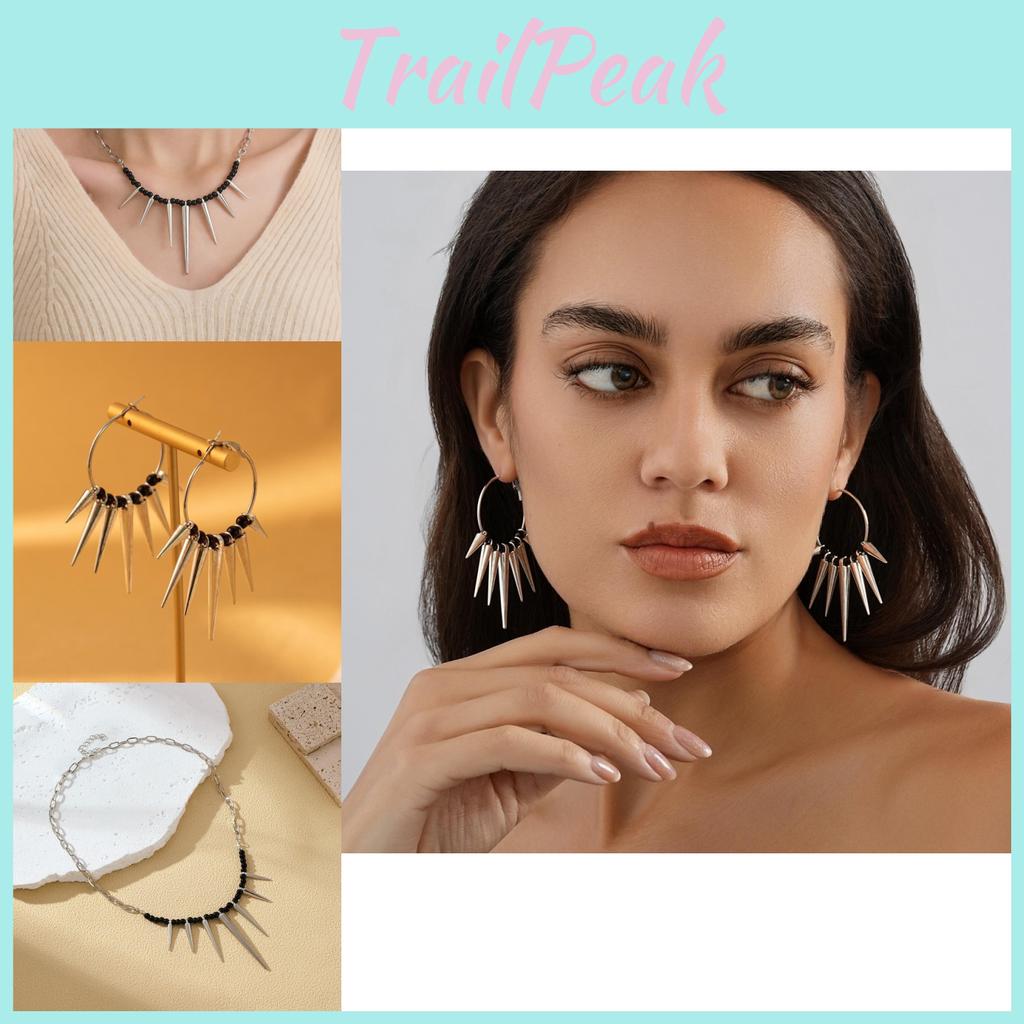 Elegant Black Spike Choker Necklace With Alloy Chain And Geometric Design For Her