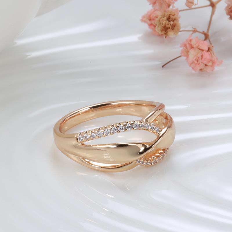 Trend  Rose Gold Color Wave Rings For Women Geometric Hollow Natural Zircon Ring Daily Easy Matching Fine Jewelry