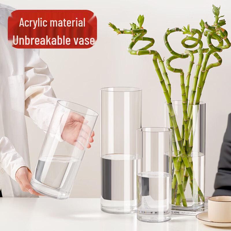 ZISIZ Clear Acrylic Cylinder Flower Vase