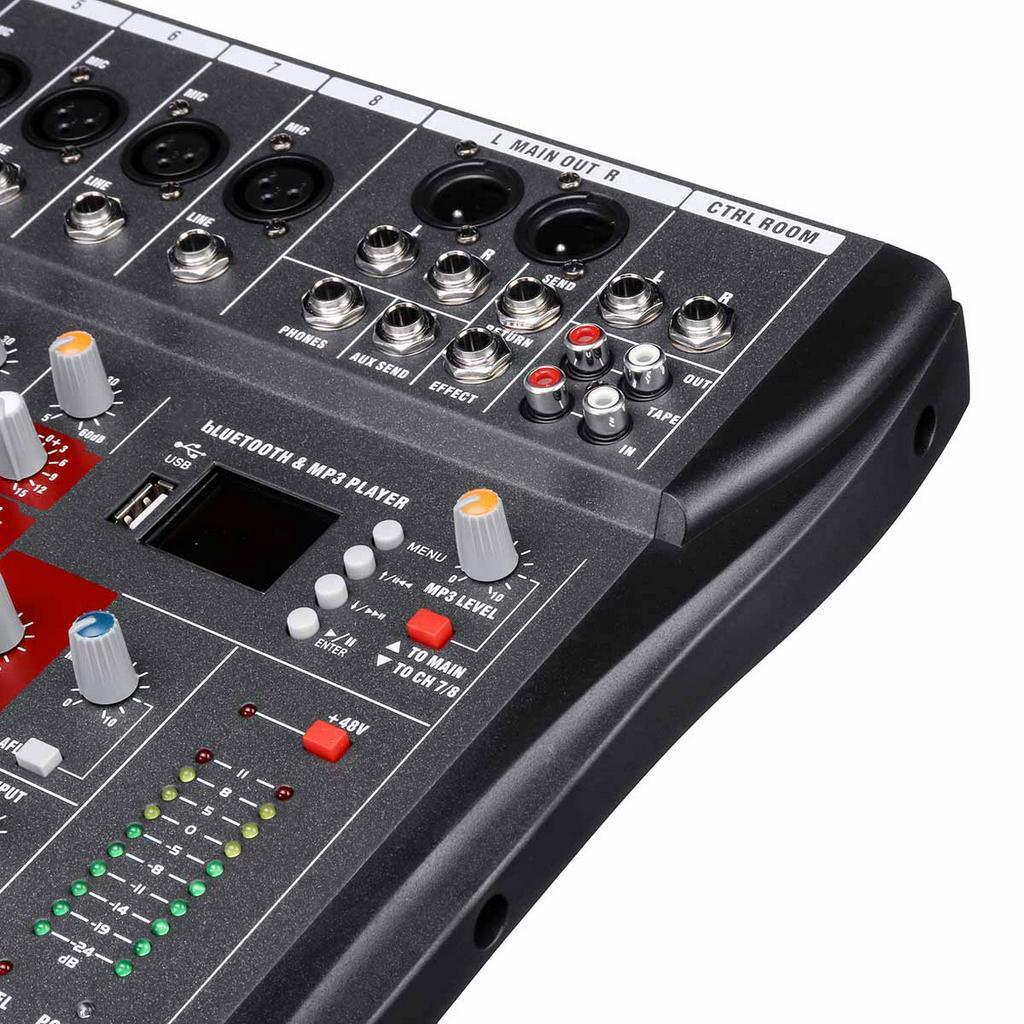 8 Channel Audio Mixer DJ Sound Mixing Console with USB MP3 Jack bluetooth Professional Karaoke Amplifier 48V Phantom Power
