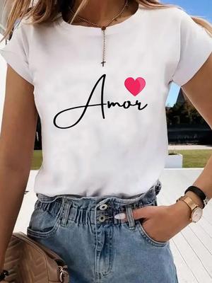 (Asian Size) Love Style 90s Lovely Trend Graphic Tee T Clothing Casual Fashion Print Female Casual  Women's Top Lady Short Sleeve T-shirt