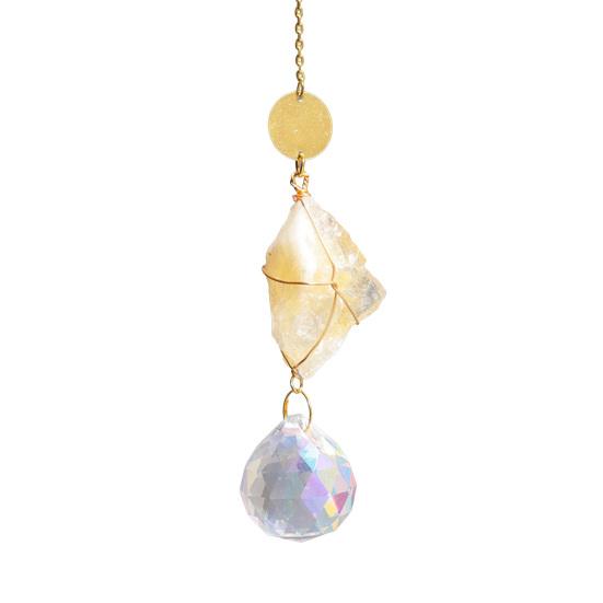 Crystal Sun Catchers for Windows, Colorful Healing Light Crystal Suncatcher, Prism Crystal Hanging Pendant with Chains, Gold-Plated Wind Chimes,