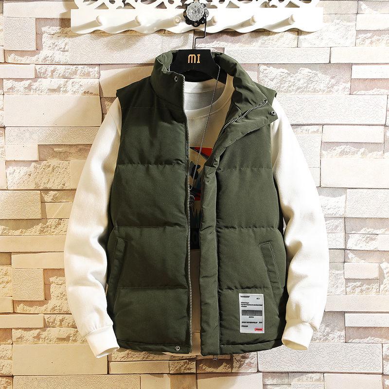 Men's Autumn and Winter Semi High Collar Cotton Vest Male Solid Color Large Size Sleeveless Zipper Cotton Coats