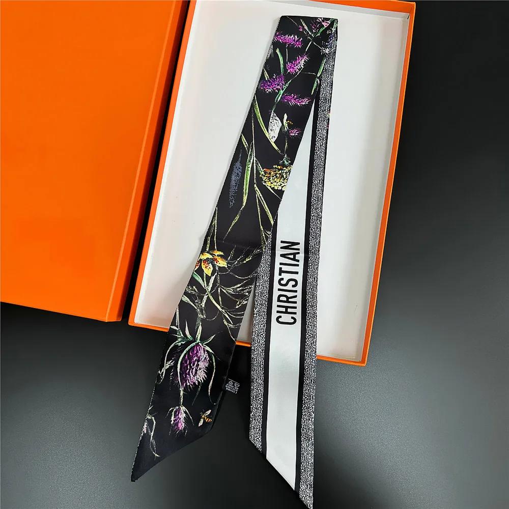 Französischer Frühlings-Hot-Sale: Damen-Twill-Tasche mit scharfem Hornriemen, Pflanzen- und Dschungeltiermotiven, Seidenband, Haarband und kleinem Schal mit Punktmuster