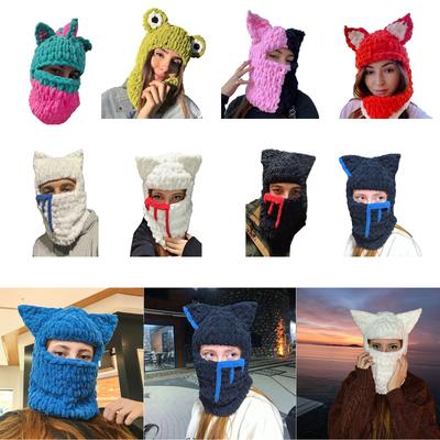 Knitted Cat Ear Hats Headdress Photo Props DIY Handmade Headwear Photo Props Accessories Devil Ears Cat Ear Theme