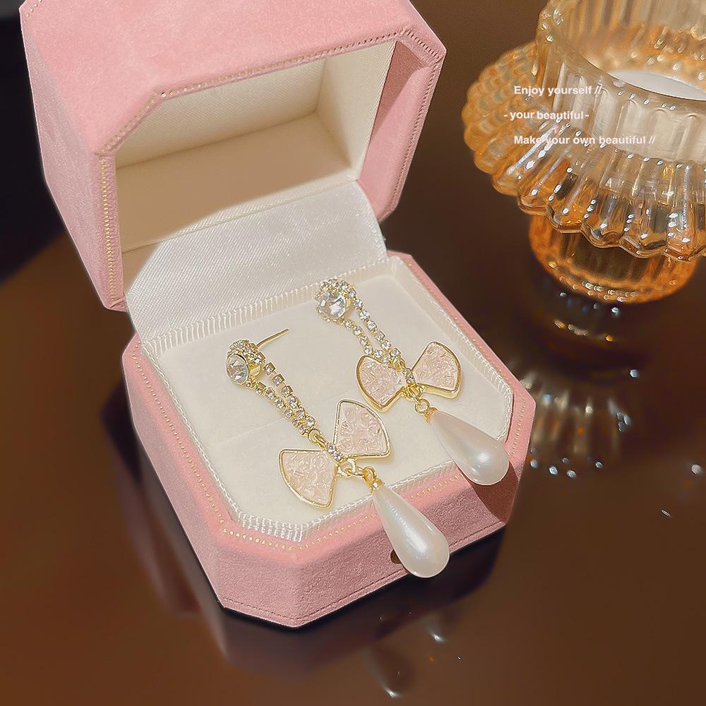 925 Silver Needle Gentle Confession Pearl Earrings Female Autumn and Winter Niche Design Sense of Luxury Bow High Sense Earrings