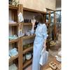 High-end Fake Two-piece Blue Shirt Dress Women's Early Spring Autumn Niche Design Showing Thin Temperament POLO Long Dress