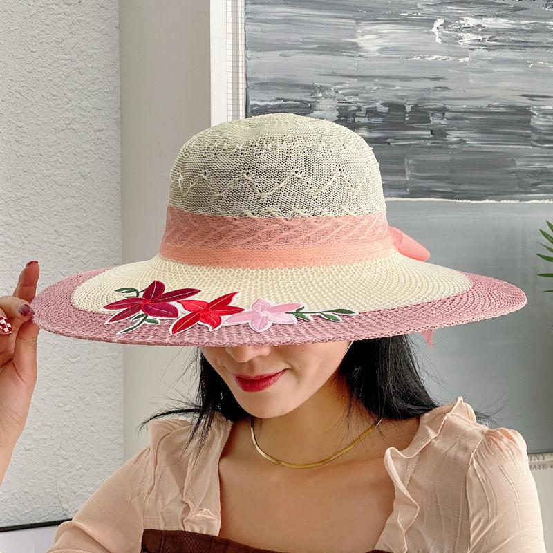 Straw Hat Women's Summer Foldable Beach Hat Face Covering Sun Hat Bow Fisherman Hat Sun Hat Basin Hat