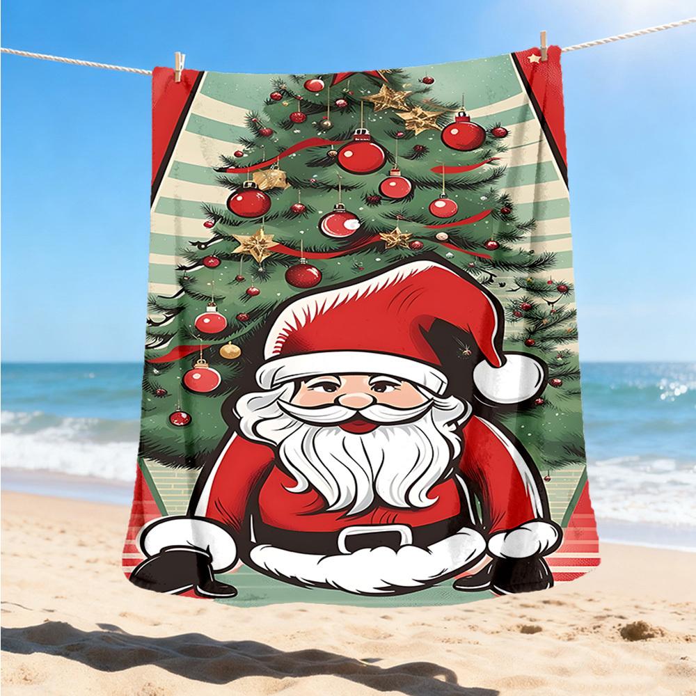 1pc Christmas Santa Claus Outdoor Flannel Blanket Soft All Season Polyester Throw , Perfect for Picnics & Travel , Picnic Accessory