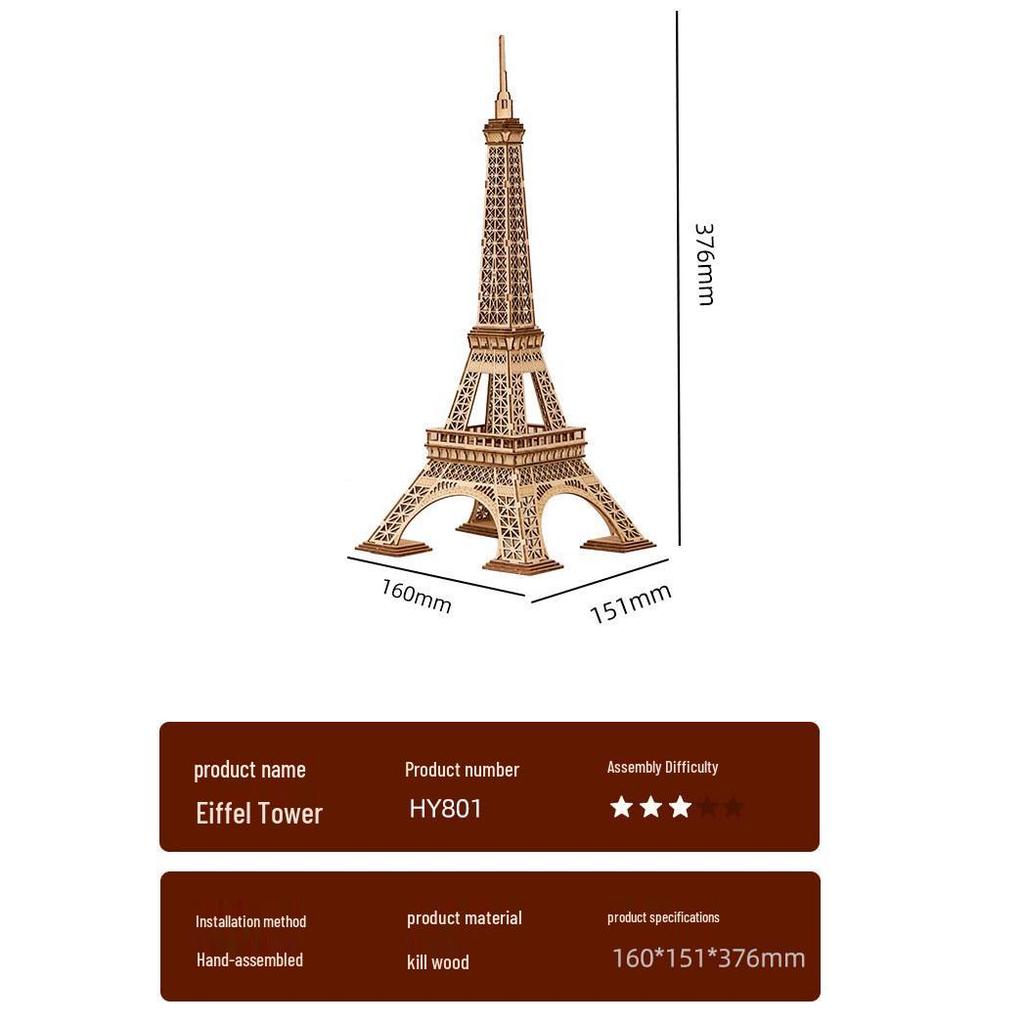 3D Wooden Puzzle Model: Eiffel Tower & Arc De Triomphe - Ancient Building Ornaments for Kids