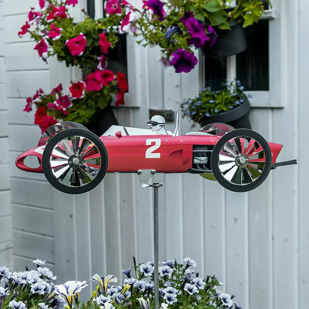 Garden Racer Windmill, Racing Car Windmills Garden Racer Windmill Steel Windmill ჩამოკიდებული Windmill სათამაშოები ქარის ქანდაკებები Racer Pinwheels ეზო და ბაღი