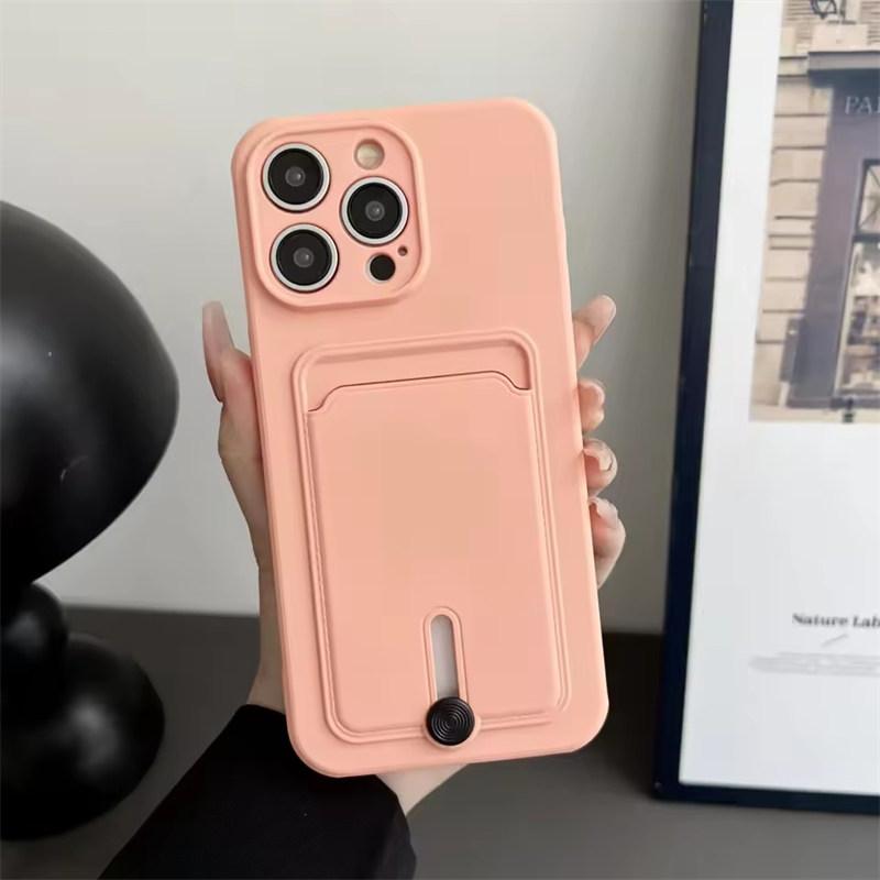 Push Card Bag Slot Holder Wallet Phone Case For iPhone 16 15 14 11 12 13 XS XR Pro Max Plus Mini 7/8 16E Shockproof Soft Matte Silicone Back Cover