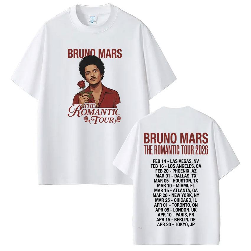 Rapper Bruno Mars The RoUnisextic 2026 Tour Print Tshirt Unisex Women Vintage Tshirt Short Sleeve Casual Cotton Hiphop Tshirts