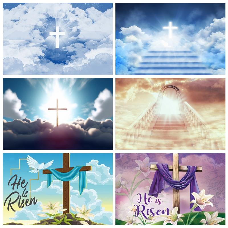 Christian Cross Easter Photography Backdrop Easter Religious Heaven Crucifix Jesus Resurrection Portrait Photo Background Props5