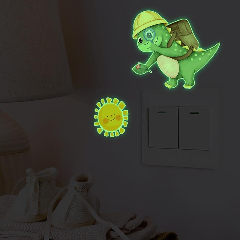 

Glow-in-the-dark Dinosaur, Sun, And Moon Light Switch Stickers For Bedroom And Living Room Decorative Walls. A