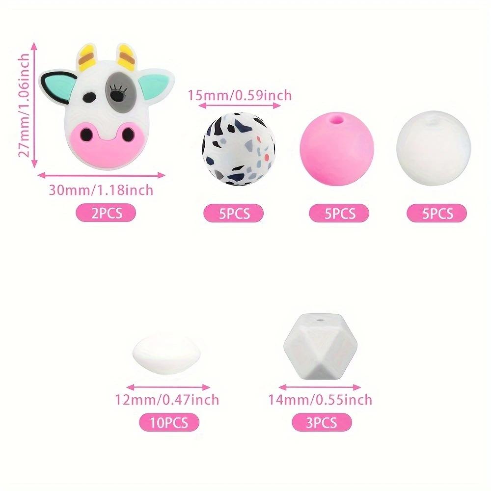 

30/43PCS pink cow/animal silicone bead set, used for jewelry making keychain creative handmade decorative accessories