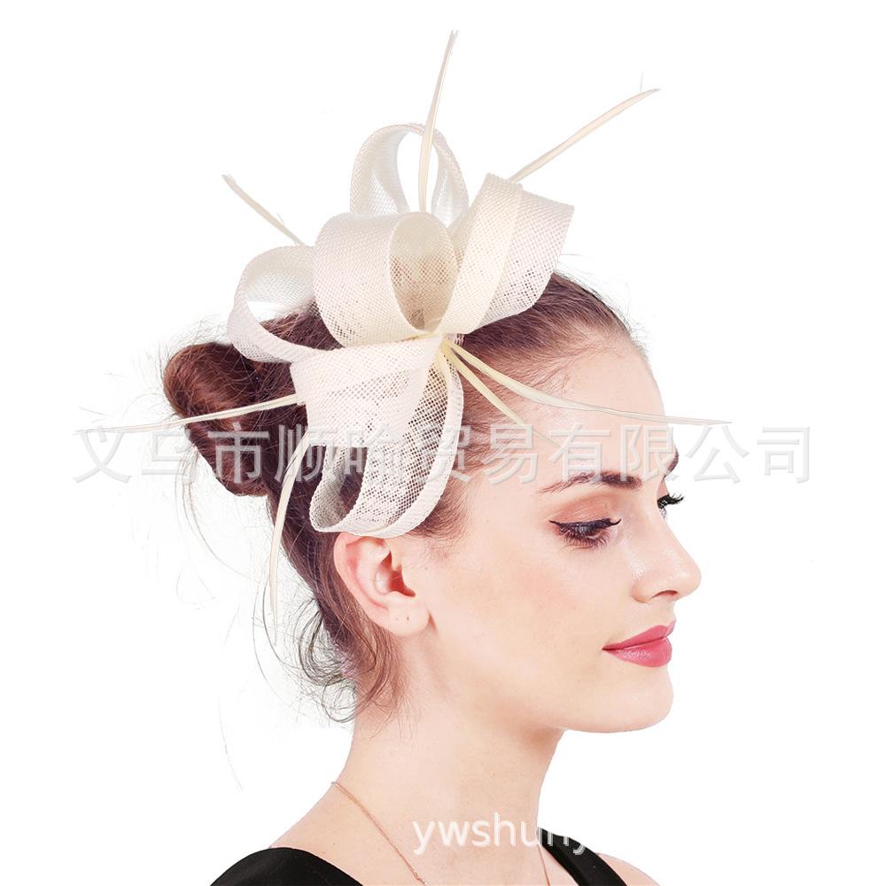 

Watermelon Red Exquisite Bow Headband Imitation Hemp Yarn Headgear British Hair Accessories Socialite Ball Reception