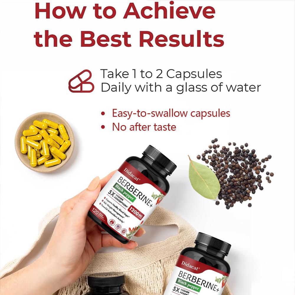 Kapsle Berberin Hydrochlorid Berberin a Černý Pepř Pomáhají při Regulaci Krevního Cukru Hmotnost 120 Vegetariánských Kapslí