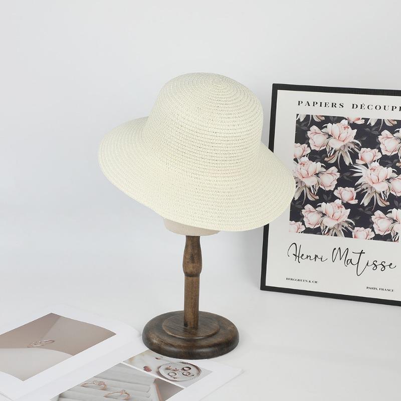 Summer Female Straw Hat Flat Top Hat Seaside Vacation Beach Straw Hat Sunshade Sunscreen DIY Handmade