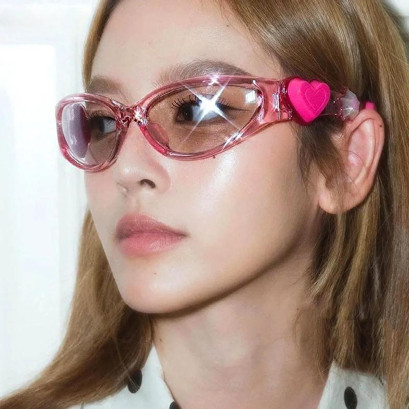 Retro Y2K Style Oval Sunglasses Women Fashion Heart Sports Goggles Popular Cat Eye Sun Glasses