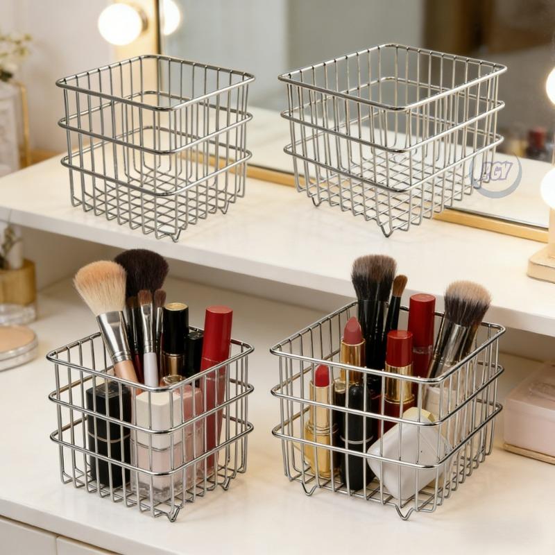 4pcs Stainless Steel Storage Baskets with Open Weave Design Multi-Purpose Organizer for Bathroom Kitchen Desk Storage Resistant