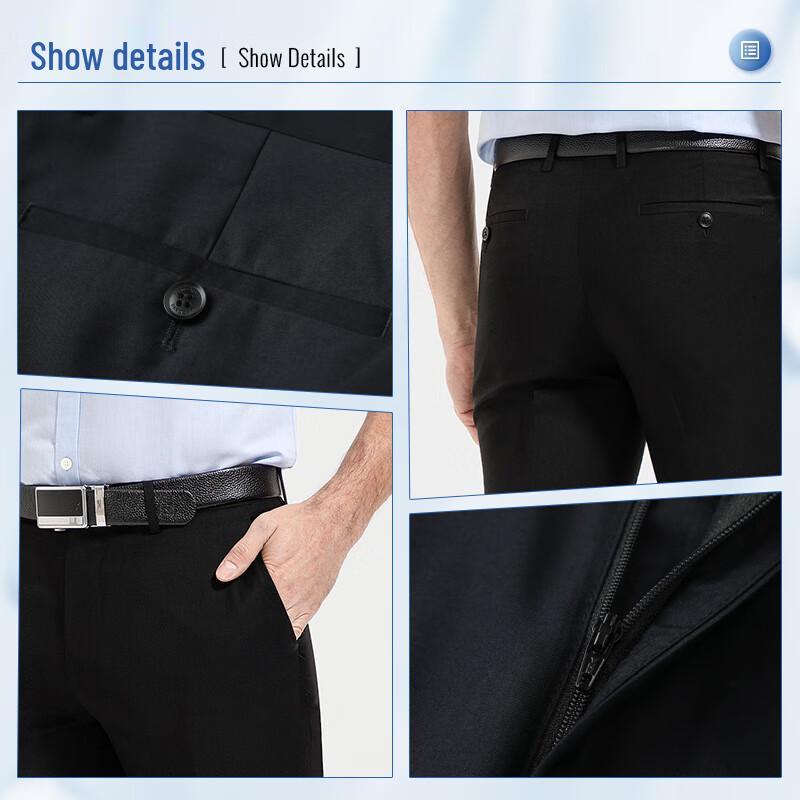 Langdeng Men's Summer Business Straight-Leg Suit Pants