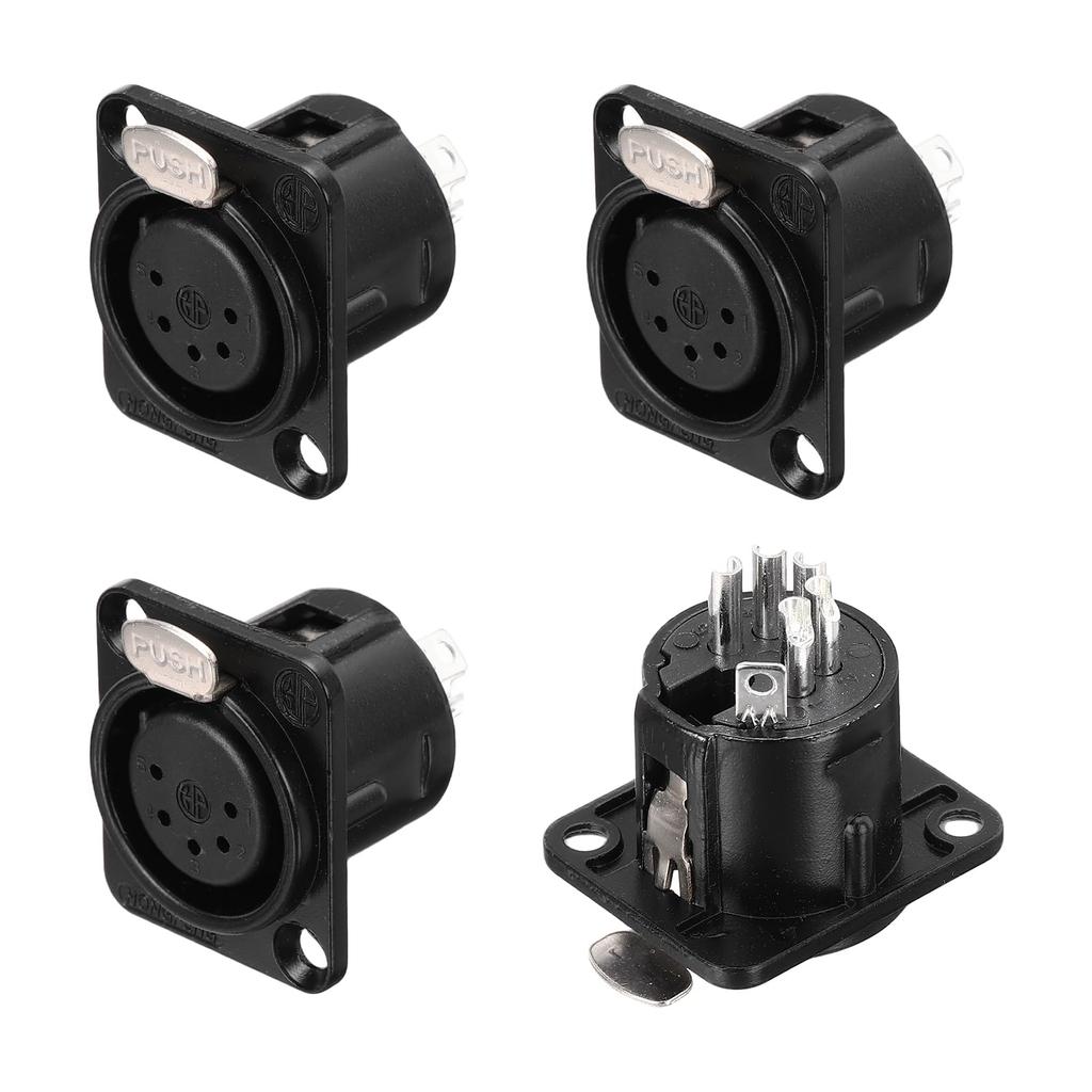 uxcell 4-Pack 5-Pin XLR Female Jack Socket Microphone Adapter Audio Panel Mount Connector Accessory for Mixer Power Amplifier Black