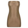 Womens Glossy Bodycon Dress Strapless Design Stretchy Pencil Dress Solid Color Nightclub Wear Evening Dress