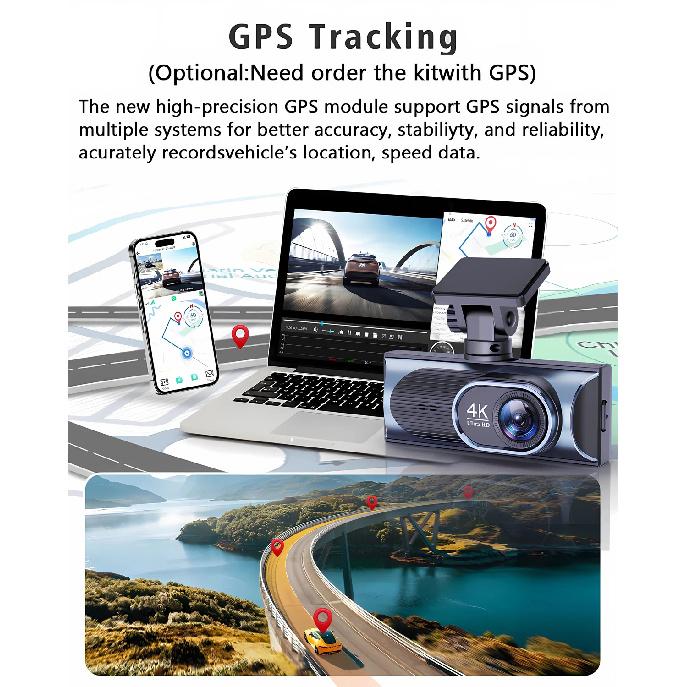4K WIFI Dash Cam GPS 2160P Car DVR Front And 2.5K Rear Dual Lens Auto Car Camera With WDR Night Vision Black Box 24H Parking