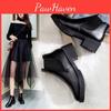 Heel Boots Low Short Womens Boots Wild Small Leather Shoes Round Head Womens Shoes
