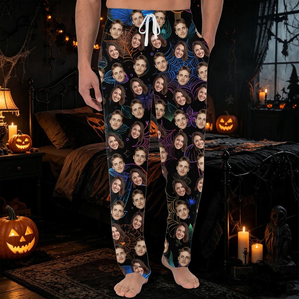 Men's Pajama Pants with Pockets Halloween Print Casual Long Pants for Home Relaxation