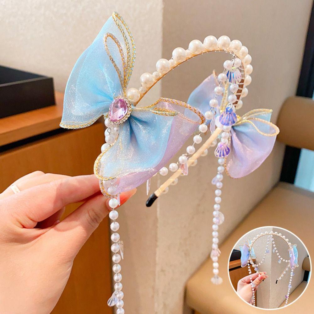 Exquisite Bowknot Headband Elastic Princess Hair Hoop Hair Accessories Faux Pearl Headband  Party